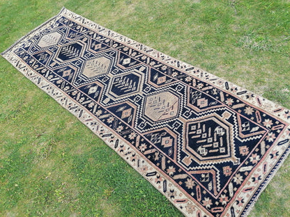 Persian runner rug, navy runner rug, blue vintage runner 3'2x9'8 handmade runner, hallway runner, kitchen rug