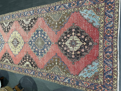 Turkish Runner Rug, Persian Distressed Runner 4.8 x 13.2 Rug, Vintage Runner Rug, Hallway Runner Rug,  Kitchen Runner Rug, Wool Runner Rug