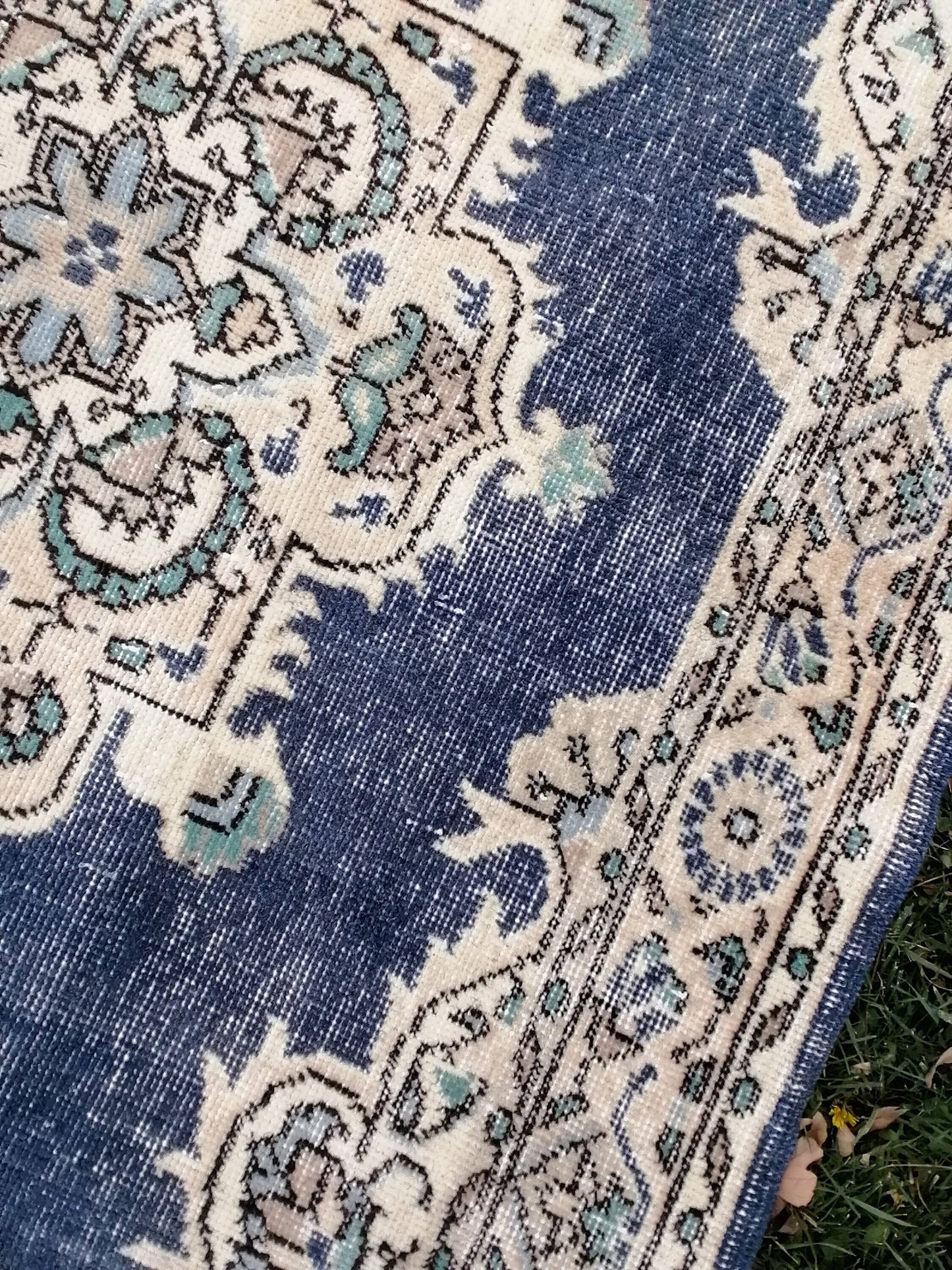 3'10x7 blue  rug, turkısh wool rug, oushak vintage rug, kıtchen rug area rug
