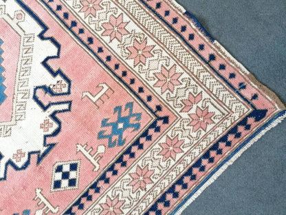 Vintage blue rug, oushak pink rug 4'9x6 handmade wool rug, living room rug