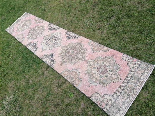Vintage wool runner 2'10x12'7 hallway oushak runner, distressed turkish handmade runner, kitchen runner rug, entery rug