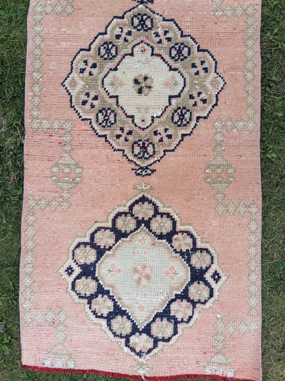 2.3x9.5 feet oushak turkish runner rug, vintage handmade wool runner rug, hallway runner rug, kitchen runner rug, bathroom floor runner