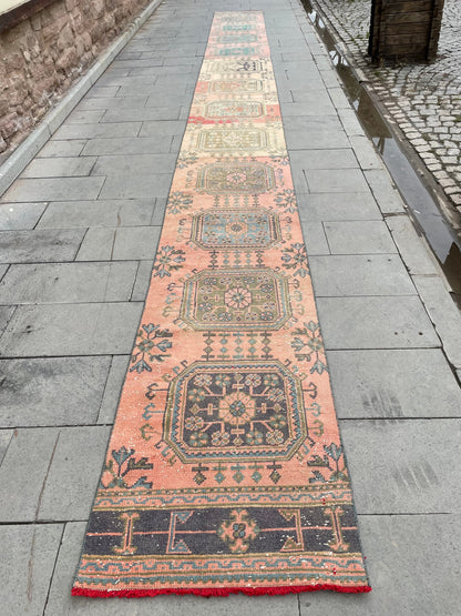Handmade Staircase Runner Rug 2.3 x 24 ft Extra Long TURKISH Runner Rug Vintage Runner Rug Distressed Runner Rug  Runner Hand Knotted Runner