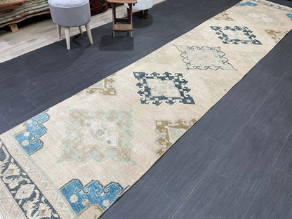 Oushak Runner Rug Turkish 2.7 x 13 Runner Rug Vintage Runner Rug Hallway Runner Rug Kitchen Runner Rug Wool Runner Rug Handmade Rug