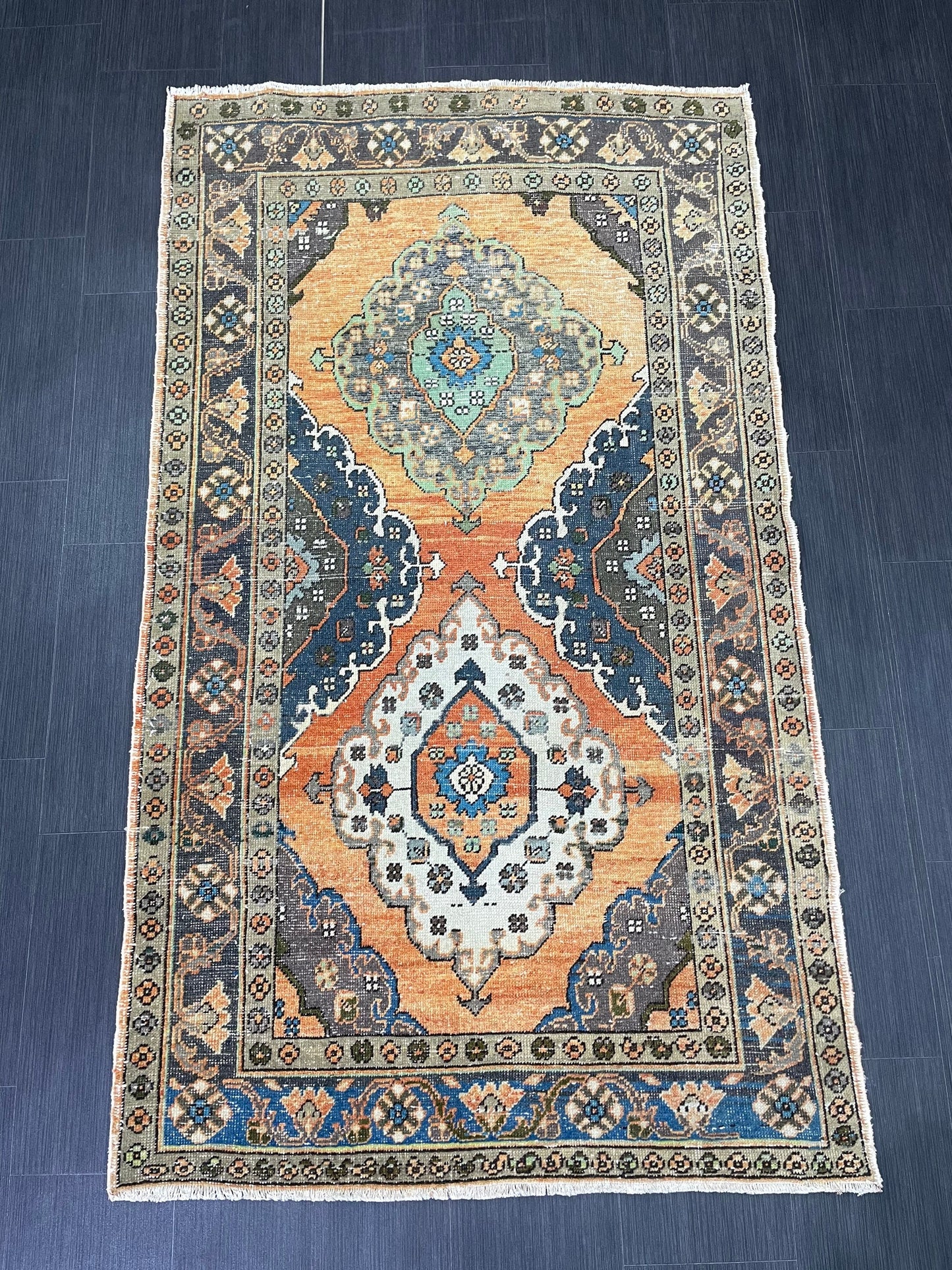 Vintage Turkish Rug 3.8 x 6.5 Handmade Wool Rug Muted Vintage Oushak Rug Wool Oriental Rug Hand Made Rug Vintage Rug Muted Persian Wool Rug