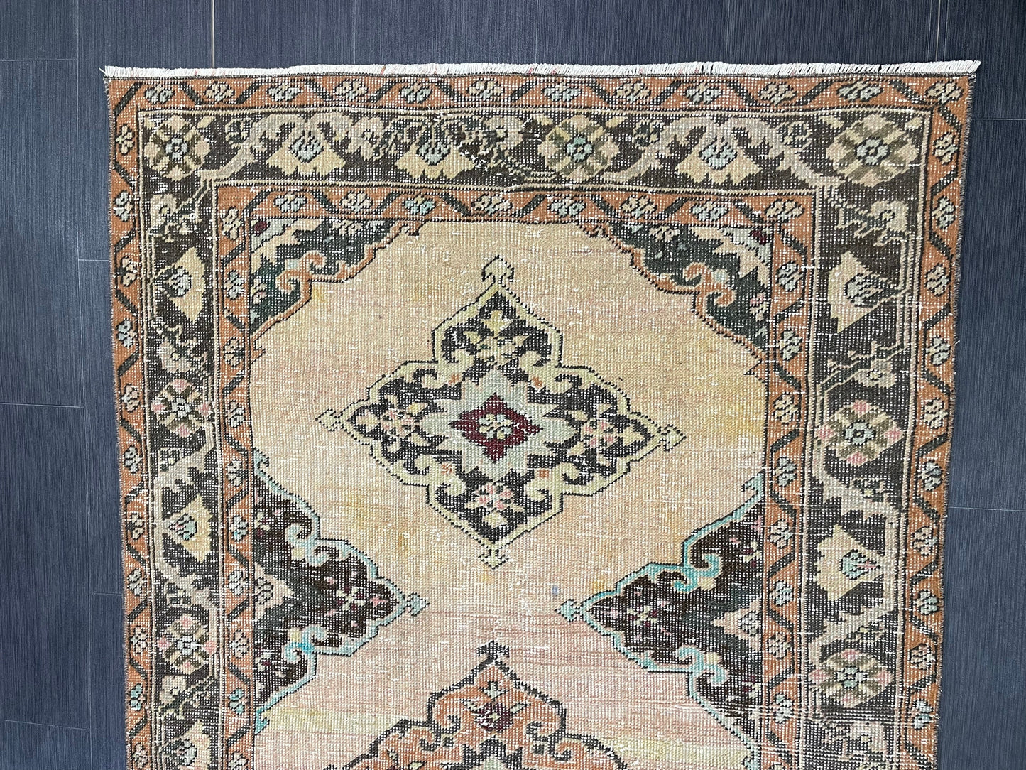 Handmade Turkish 3.8 x 6.5 Rug Handmade Rug Turkish Rug Hand Knotted Rug Muted Oushak Rug, Farmhouse Rug, Vintage Rug, Wool rug