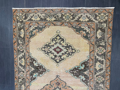 Handmade Turkish 3.8 x 6.5 Rug Handmade Rug Turkish Rug Hand Knotted Rug Muted Oushak Rug, Farmhouse Rug, Vintage Rug, Wool rug