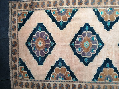 Blue OUSHAK RUG TURKISH Runner Rug Vintage 4.4 x 9.4 Runner Rug Vintage Runner Rug Wool Oushak Rug Hand Made Rugs Vintage Turkish Runner Rug