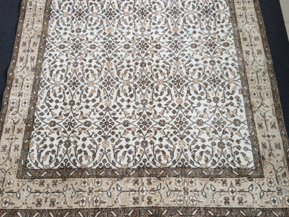 Hand Made Rug Turkish Vintage Rug Oushak Rugs Rustic Rug Wool Oushak Rugs floral Farmhouse Rug, Pastel Vintage Rug Muted Neutral Wool Rug