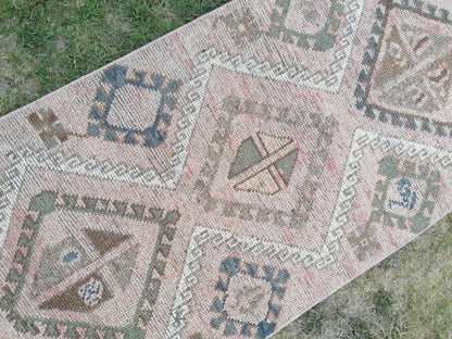 3x11 long persian motif runner rug, handmade wool brown entryway runner, turkish anatolian runner, kitchen oushak runner,vintage hallway rug