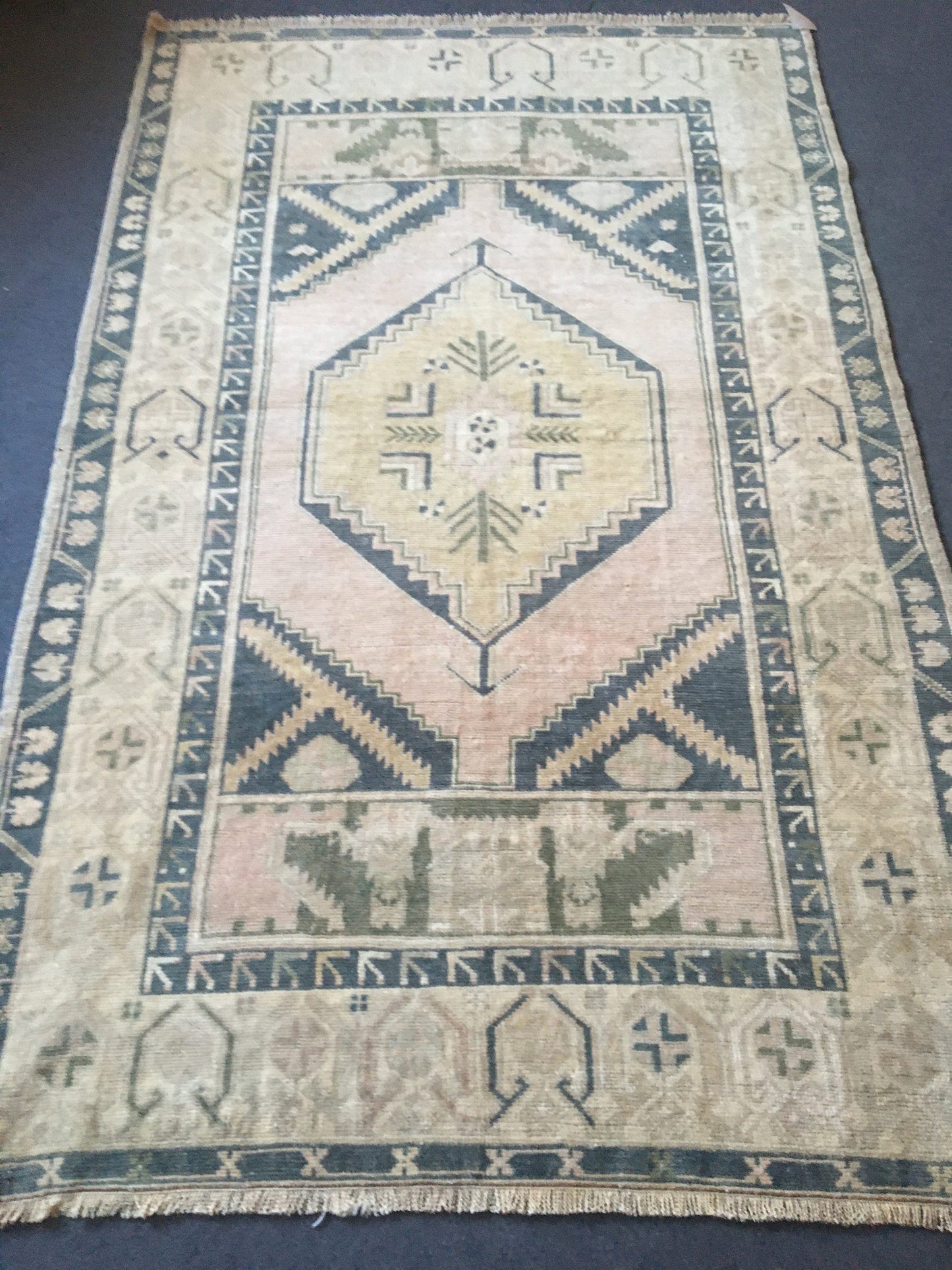 4.1 x 6.5 feet wool anatolian rug, turkish vintage living room rug, Handmade rug, oushak rug