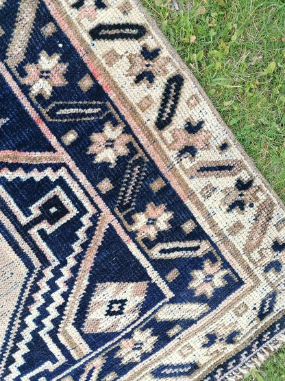 Persian runner rug, navy runner rug, blue vintage runner 3'2x9'8 handmade runner, hallway runner, kitchen rug