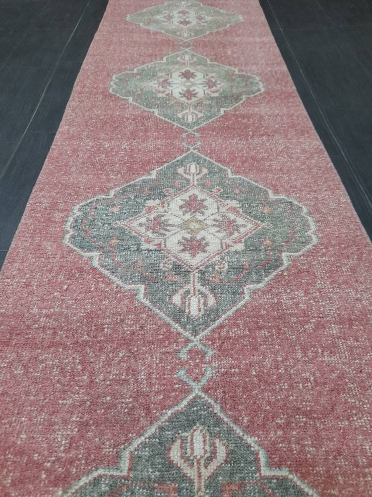 Oriental Runner Rug Turkish Runner Rug Vintage Runner Rug 2.6 x 10.7  Hallway Runner Rug Kitchen Runner Rug Wool Distressed Runner Rug