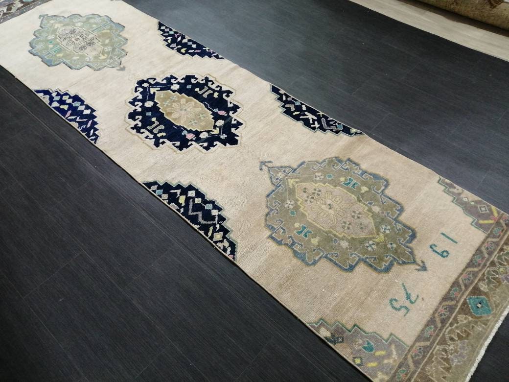 Vintage Runner Rug 2.7 x 10.6 Hallway Runner Rug Muted Kitchen Runner Rug Muted Wool Runner Rug Oushak Runner Rug Turkish Rug Runner