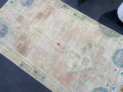 Anatolian Vintage Rug, TURKISH Rug, Vintage 3.10 x 7.3 Wool Rug, Oushak Rug, Hand Knotted Rug, 100% Wool Rug, Handmade Rug