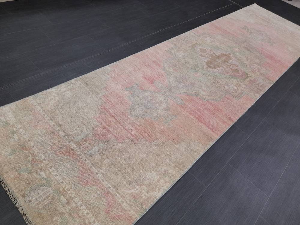Muted Vintage Oriental Runner Rug 3 x 10.8 Turkish Runner Rug muted Vintage Runner Rug Hallway Runner Rug Kitchen Runner Rug Wool Runner Rug