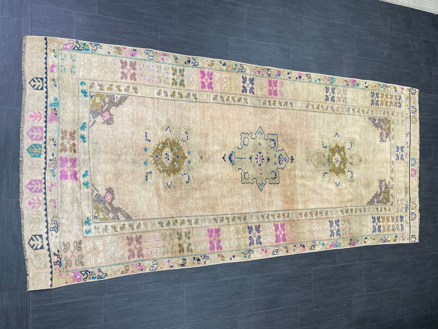 Muted  Handmade Runner 4.4 x 10 Runner Turkish Runner Rug Faded Vintage Runner Rug Hallway Runner Rug Neutral Kitchen Runner Rug Wool Runner