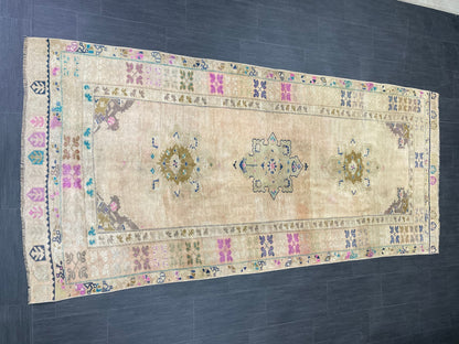 Muted  Handmade Runner 4.4 x 10 Runner Turkish Runner Rug Faded Vintage Runner Rug Hallway Runner Rug Neutral Kitchen Runner Rug Wool Runner