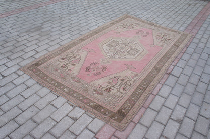 Pink Oushak Rug 4.3 x 7.3 Oushak Rugs Bohemian Turkish Area Rug Earth color Rugs Light Pink Rug All Soft  Wool Rug Oriental Rug
