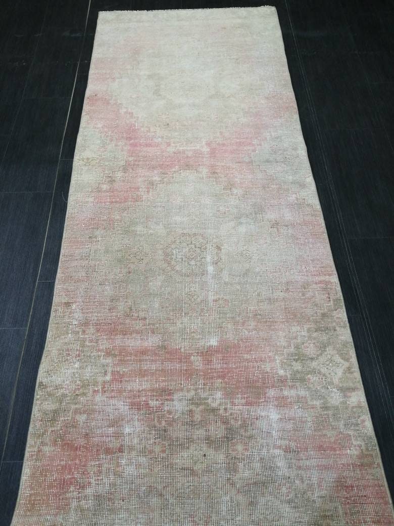 Distressed Antique Runner Rug 2.7 x 13.6 Turkish Vintage Runner Rug