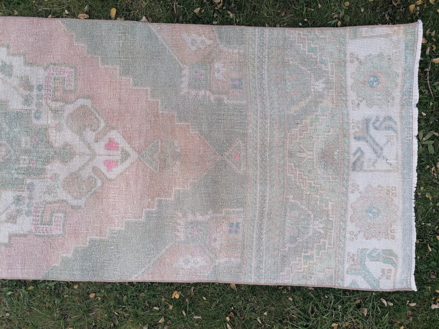 Pastel vintage runner rug, oushak wool runner 2'5x9'7 hallway handmade runner, turkish runner rug, entery runner, kitchen runner