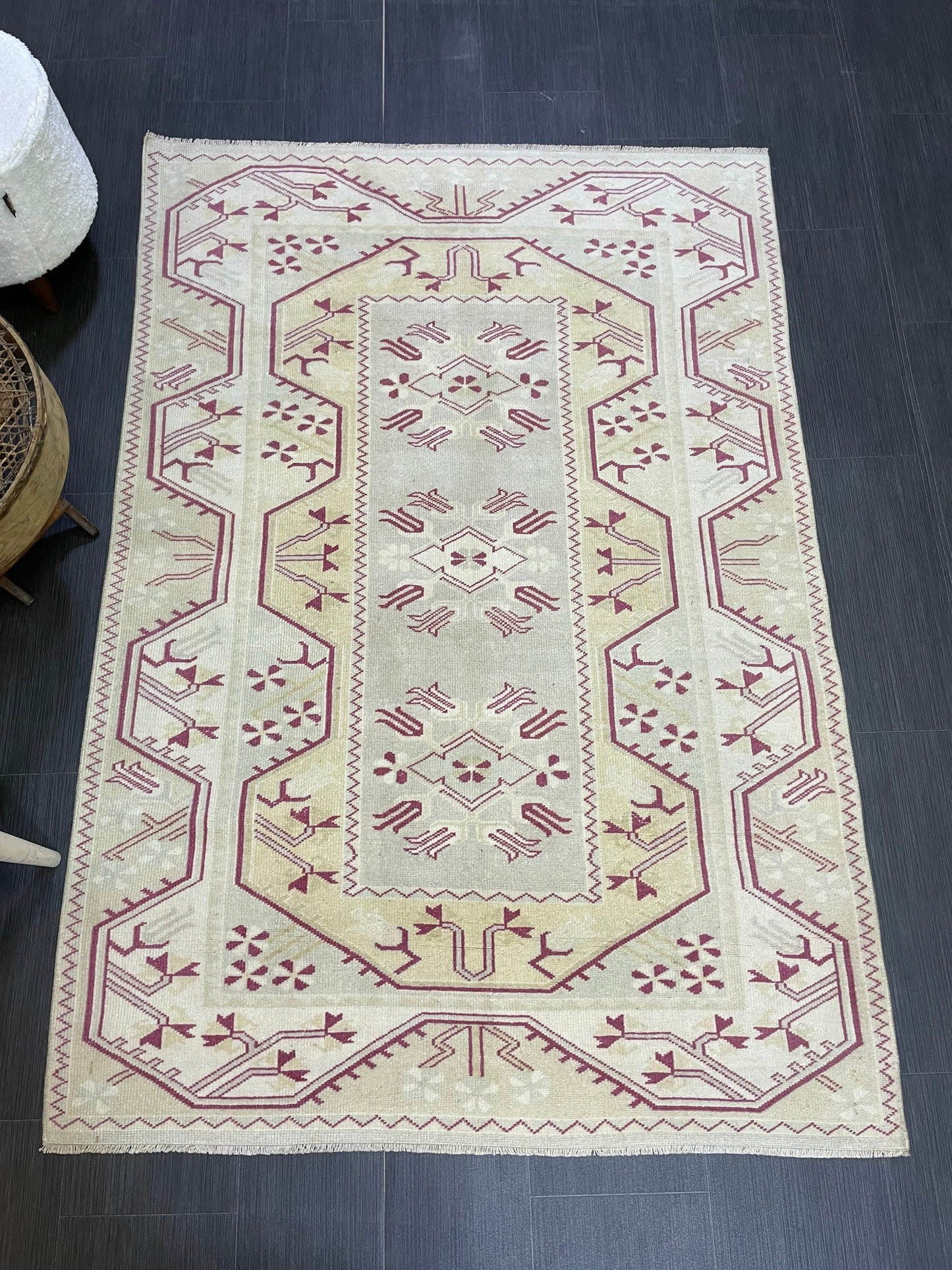 Vintage RUG, TURKISH Oushak Rug Hand Knotted 5x6 Rug, Oriental Rug, Vintage Persian Rug, Handmade Rug, Turkish Rug Antique Rug