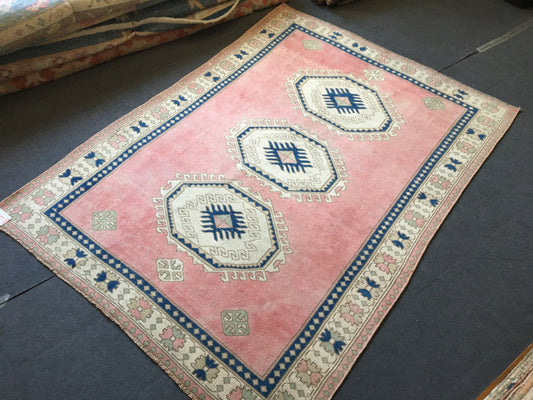 5.4x7.5 feet pink handmade bedroom large rug, wide turkish blue muted color kitchen rug, wool bathroom floor rug, big size living room rugs