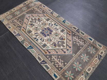 Vintage Turkish Rug Small Area Vintage Rug 1.8 x 3.7 Oushak Rug Vintage Mini Rug Hand Knotted Rug, Vintage Oriental Rug Kitchen Rug door mat