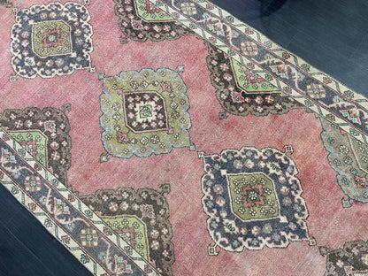Vintage Runner rug, Muted 4.9 x 12 Runner RUG, TURKISH Runner, Pink Runner Rug, Pastel Oushak Rug ,Natural Wool Runner Rugs, Handmade Runner