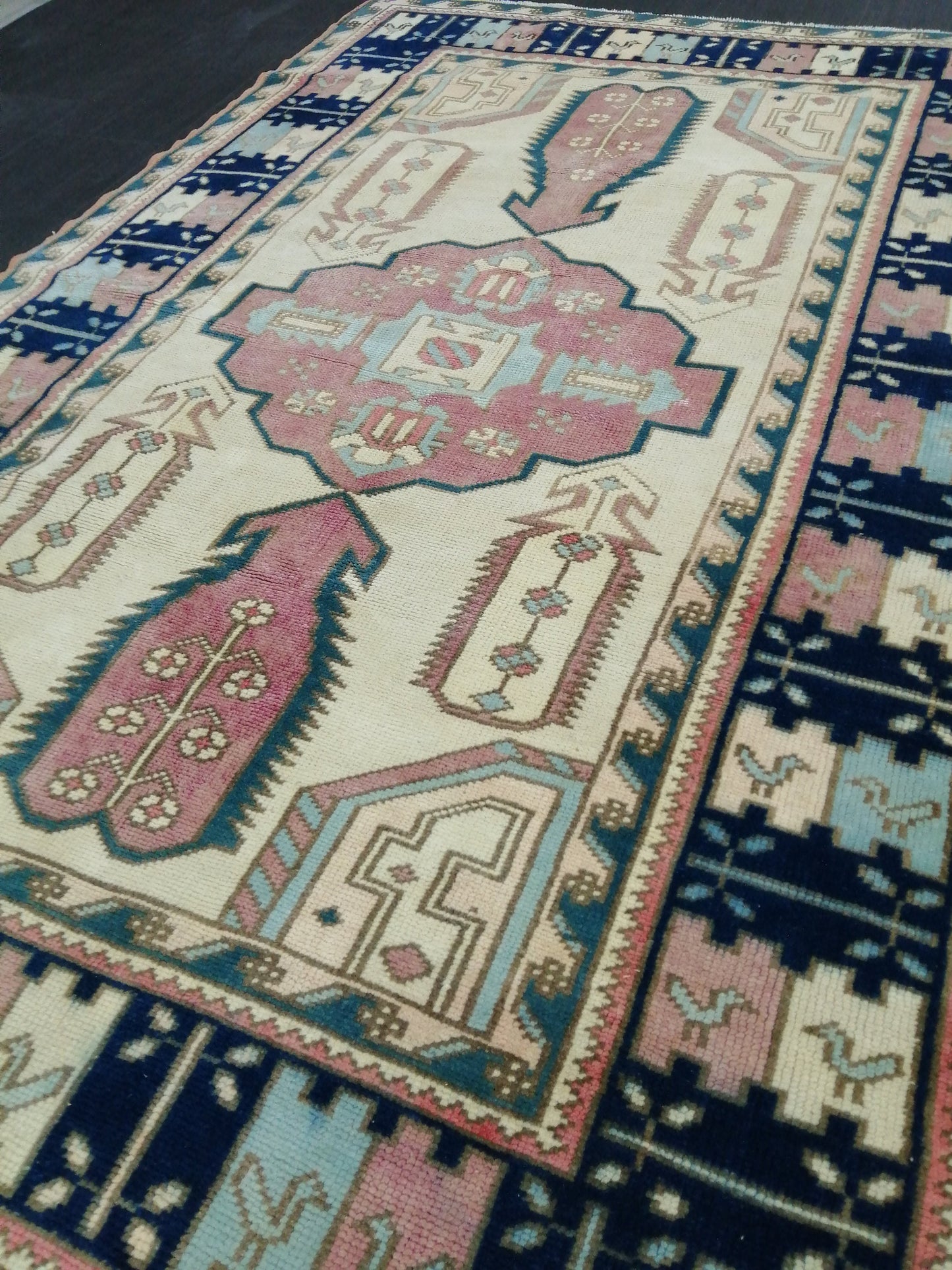 OUSHAK RUG Vintage 6.7 x 4.4 Oriental Rug High Pile Rug TURKISH Oushak Rug Vintage Wool Oushak Rug Hand Made Rugs Vintage Turkish Rug