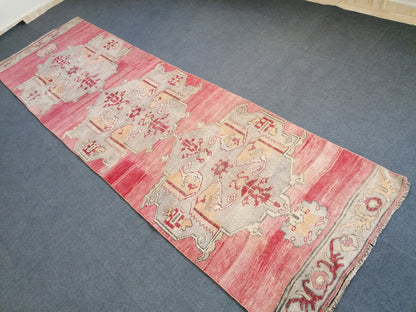 12'x3'6 vintage hallway runner rug,unique hand made runner kitchen runner rug