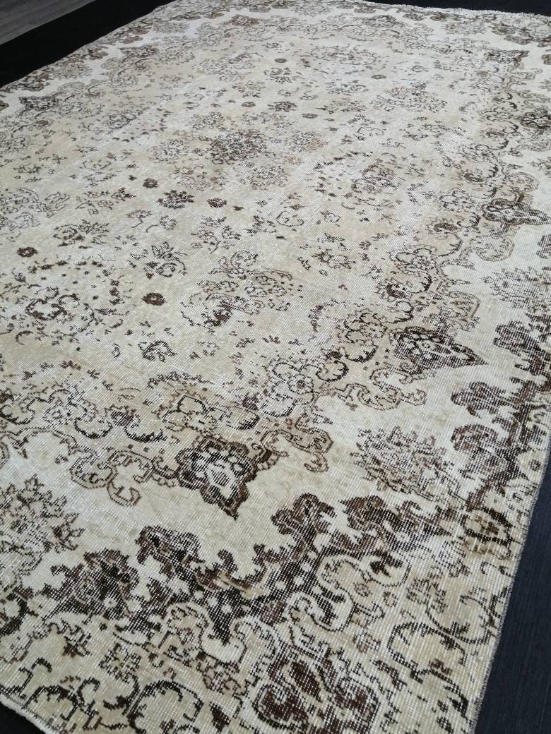 NEUTRAL Vintage RUG TURKISH Large Rug 9.5 x 7 Oushak Rug Vintage Oushak Rug Vintage Rug Muted Oushak Rug Hand Made Rug Vintage Neutral Rug