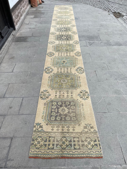 Muted Extra Long Turkish Runner Vintage 2.5 x 20.2 Stairs Runner Rug Vintage Runner XL Oriental Runner Staircase Handmade Runner Rug