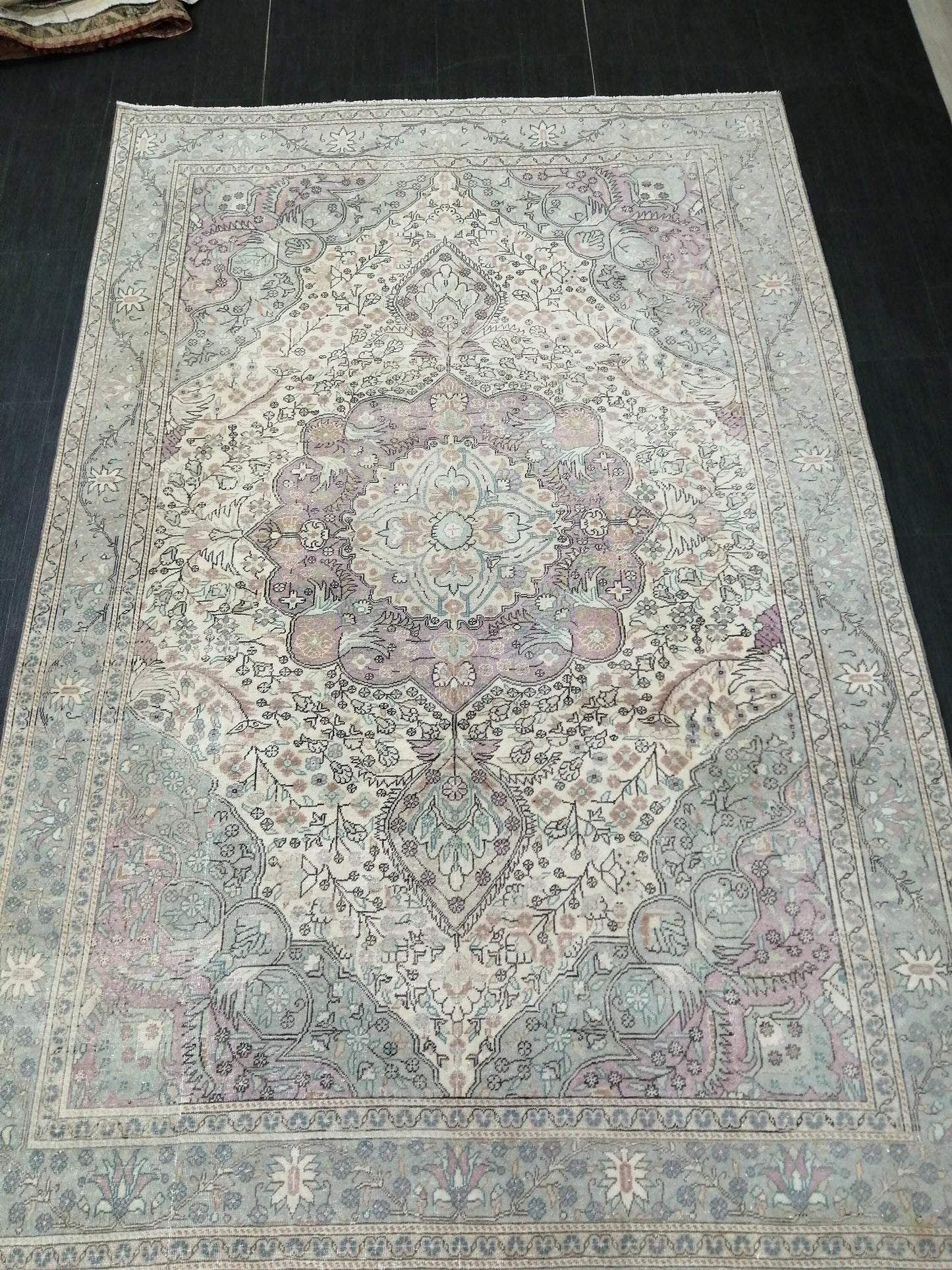 Muted OUSHAK RUG 6.2 x 9.3 TURKISH Rug Vintage Oushak Rug Muted Vintage Rug Wool Oushak Rug Hand Made Rugs Vintage Turkish Rug