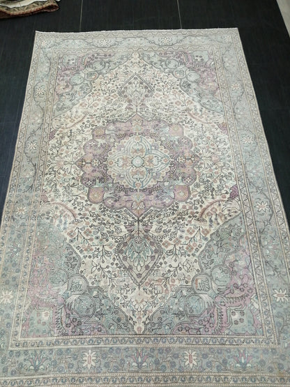 Muted OUSHAK RUG 6.2 x 9.3 TURKISH Rug Vintage Oushak Rug Muted Vintage Rug Wool Oushak Rug Hand Made Rugs Vintage Turkish Rug