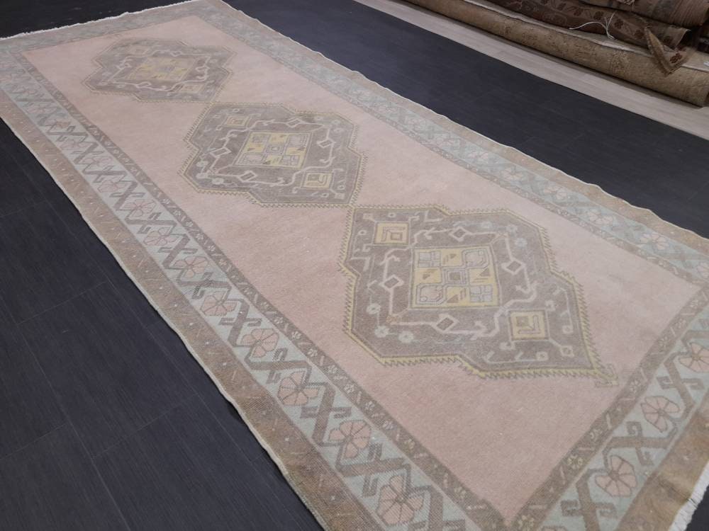 Muted Vintage Runner Rug 4.7 x 11 Muted Hallway Runner Rug Kitchen Runner Rug Muted Wool Runner Rug Muted Oushak Rug Turkish Runner Oriental