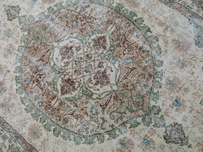 OUSHAK RUG Persian Rug 6.8 x 10.4 TURKISH  Rug Vintage Wool Rug Muted Vintage Oriental Rug Wool Oushak Rug Hand Made Rugs Green Vintage Rug