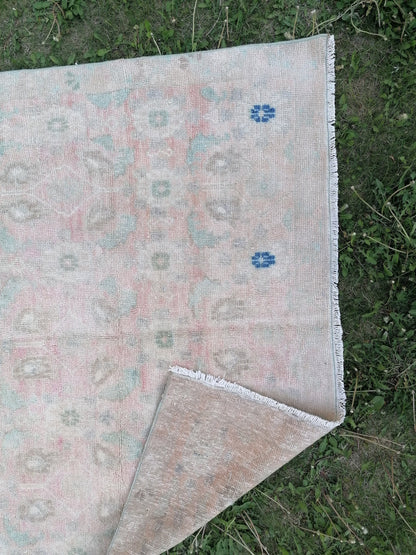 Turkish vıntage rug, oushak vintage rug 4'4x7'4 anatolian vıntage rug,wool rug