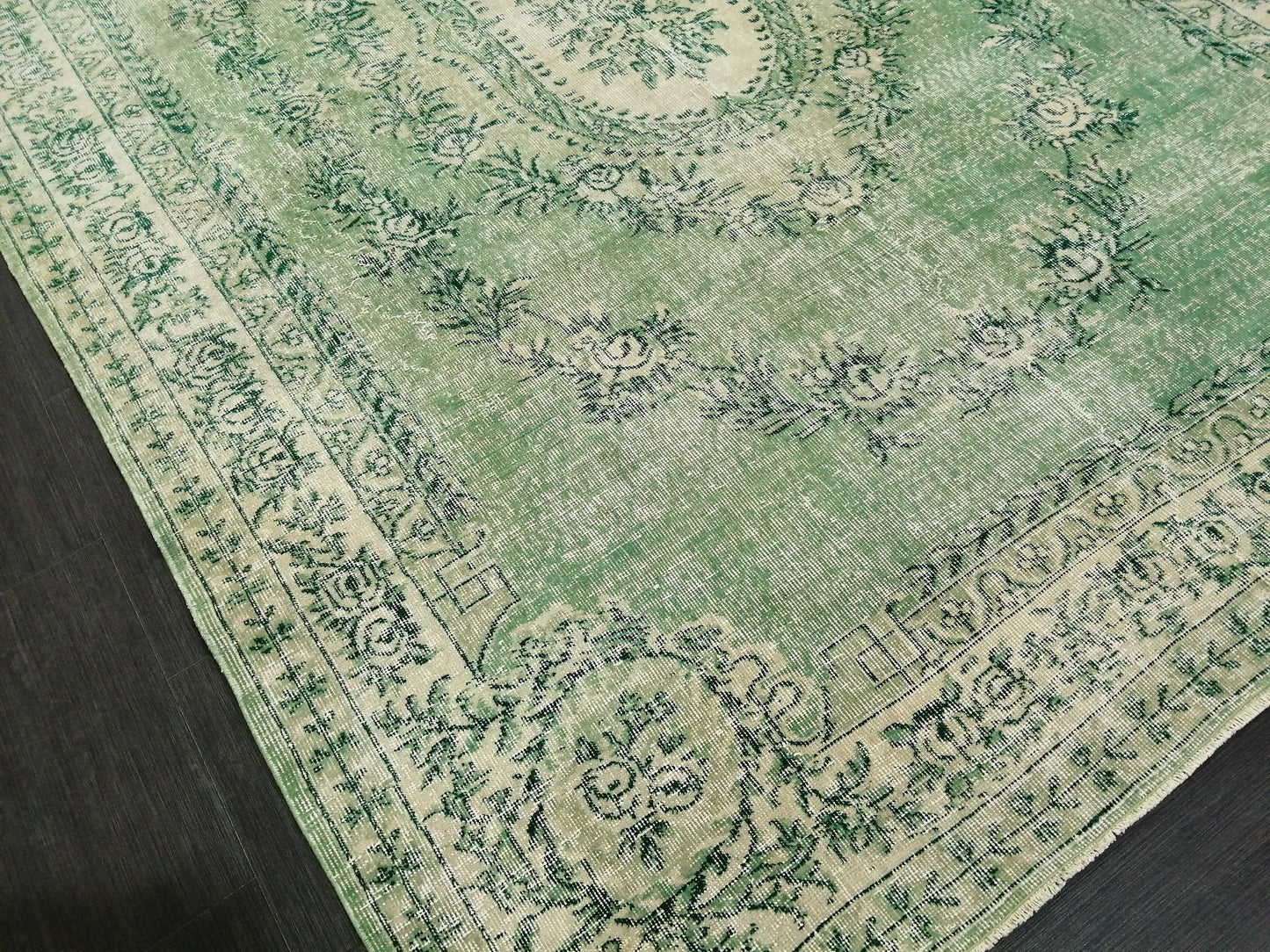 7 x 10.2 Green Vintage Rugs, Hand Made Rug, Oushak Rug, Rustic Rug 7x10 Oriental Rug, Turkish Rug, Farmhouse Rug, Vintage Rug 7x10 Wool rug