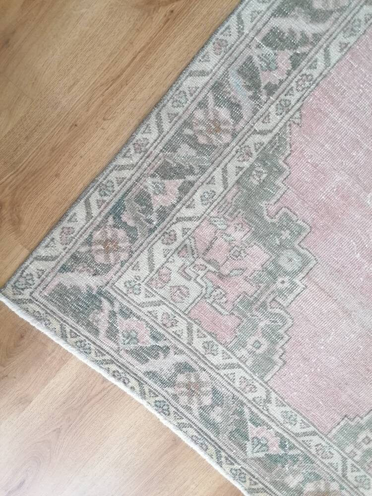 Muted oushak turkish rug 4'2x6'4 pastel vintage rug, handmade wool rug
