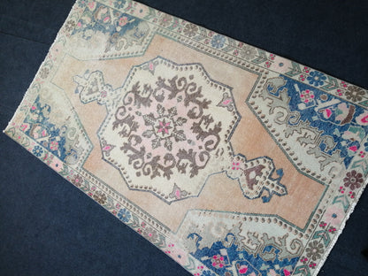 7.2 x 4.2 Turkish Rug, Oushak Rug, Hand Knotted Wool Vintage Rug, Oriental Rugs, Runner Rug, Fun Vintage Rug, Hand Made Rug 4x7 Blue Rug