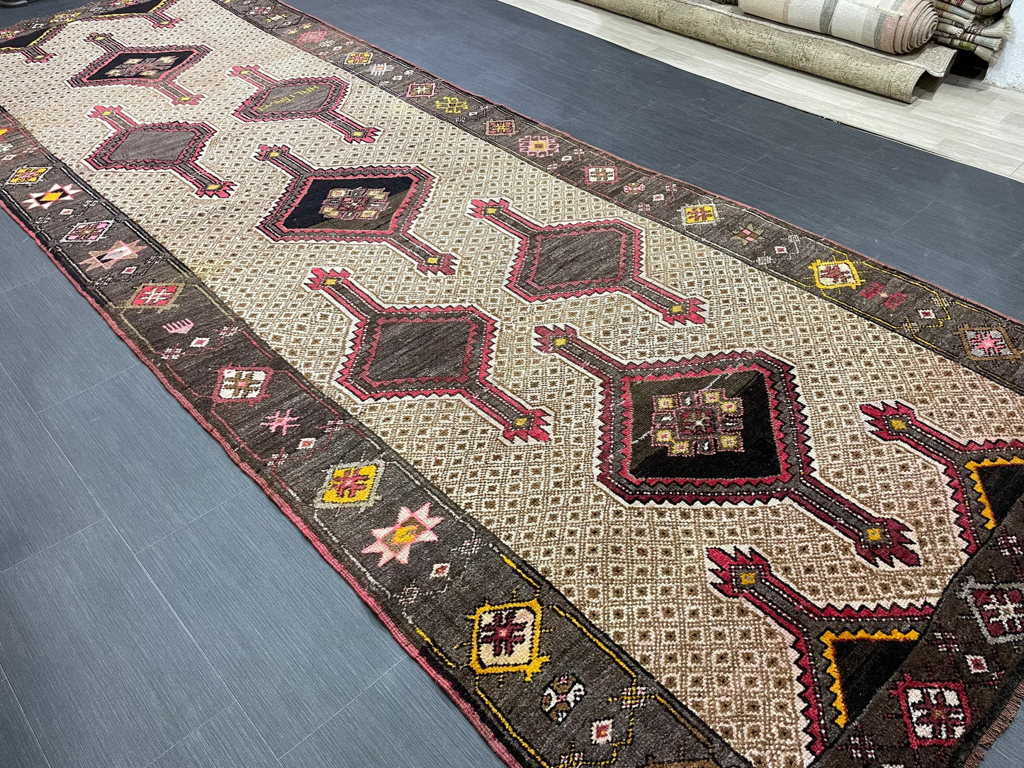 High Wool Pile Runner Rug 5 x 13.7 Turkish Runner Rug Large Vintage Runner Rug Hallway Runner Rug Muted Runner Rug Wool Oushak Runner Kars