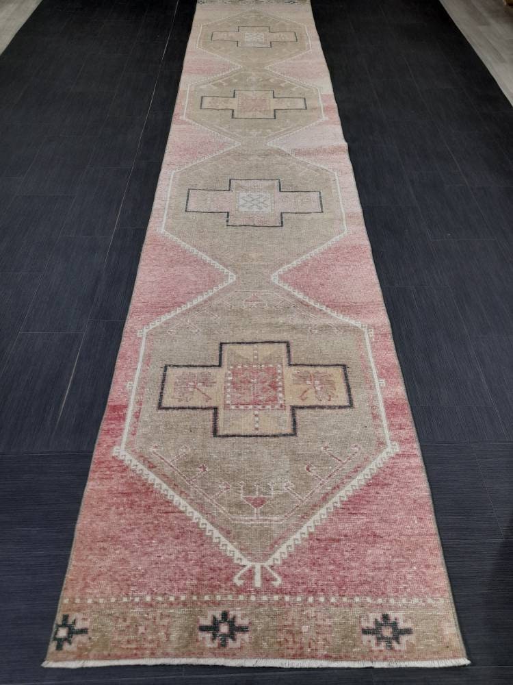 Pink Vintage Runner Rug 2.7 x 13.8 Long Turkish Runner Rug Oushak Runner Oriental Kitche RUNNER Rug Varigated Blush Rug Hallway RUG Runner