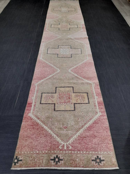 Pink Vintage Runner Rug 2.7 x 13.8 Long Turkish Runner Rug Oushak Runner Oriental Kitche RUNNER Rug Varigated Blush Rug Hallway RUG Runner