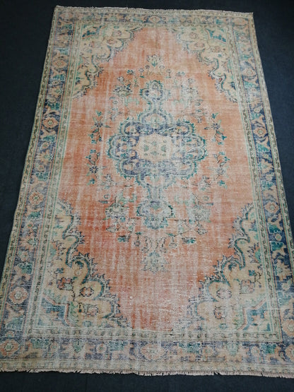 6 x 9.6 Large OUSHAK RUG TURKISH Oushak Rug Vintage Oushak Runner Rug 6 by 10 Muted Vintage Rug Wool Oushak Rug Hand Made Rugs