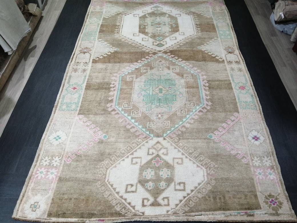 OUSHAK RUG 7 x 11.6 Vintage Rug Vintage Muted Rug Muted Wool Neutral Rug Hand Made Rugs Vintage Turkish Rug Kars Rug Oriental Rug 7x12 Nomad