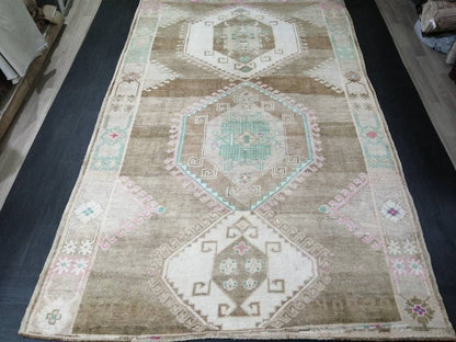 OUSHAK RUG 7 x 11.6 Vintage Rug Vintage Muted Rug Muted Wool Neutral Rug Hand Made Rugs Vintage Turkish Rug Kars Rug Oriental Rug 7x12 Nomad