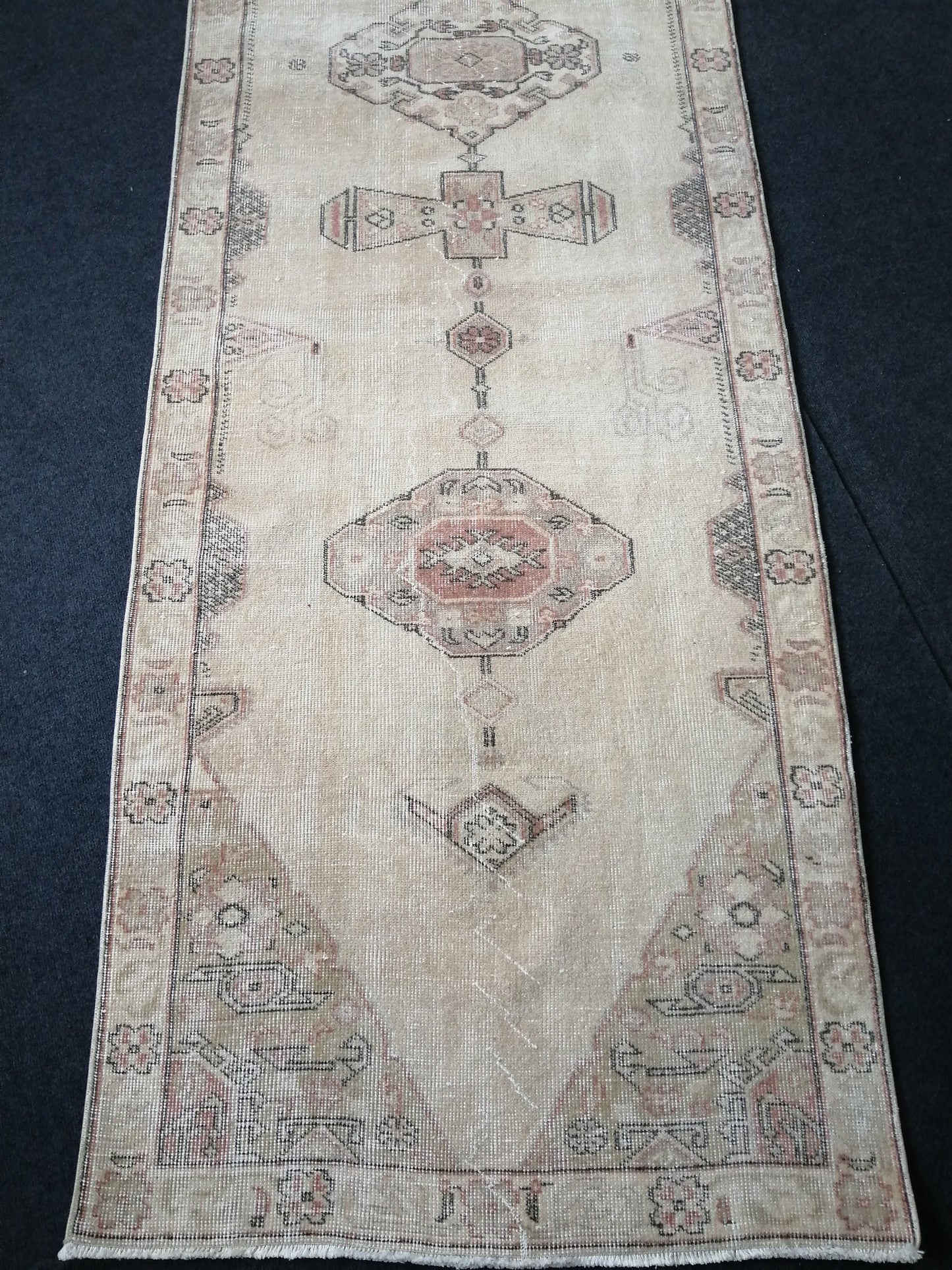 3.2 x 12 Oushak Runner Rug Blue Turkish Runner Rug Vintage Runner Rug Hallway Runner Rug Kitchen Runner Rug Wool Runner Rug Wool Oushak Rug