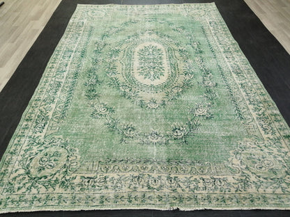 7 x 10.2 Green Vintage Rugs, Hand Made Rug, Oushak Rug, Rustic Rug 7x10 Oriental Rug, Turkish Rug, Farmhouse Rug, Vintage Rug 7x10 Wool rug