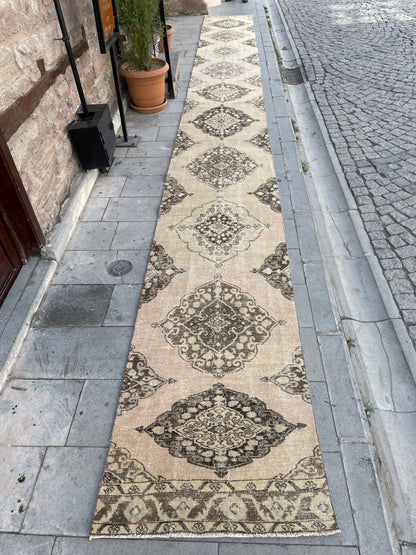 Muted Extra Long Handmade Runner Rug 2.6 x 25.3 Long TURKISH Runner Rug Vintage Runner Rug Staircase Runner Hand Knotted Runner